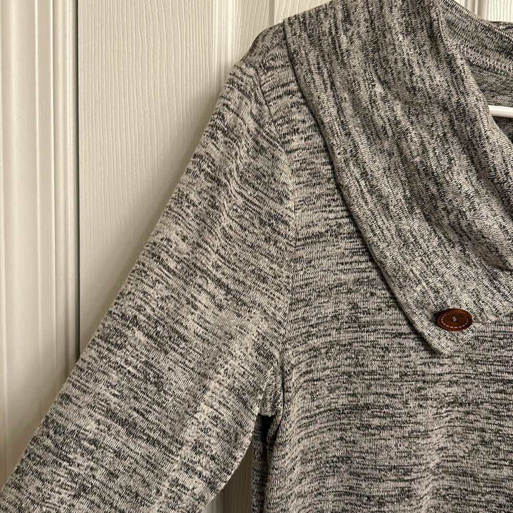 Misia Gray Black Marled Sweater Unique Neck Decorative Button Rayon-blend Medium - Picture 3 of 6